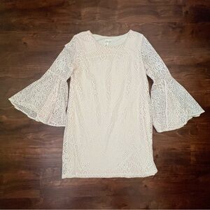 Emma & Michele Crochet Lined Dress 3/4 Bell Sleeves Cream Color Women’s Size L